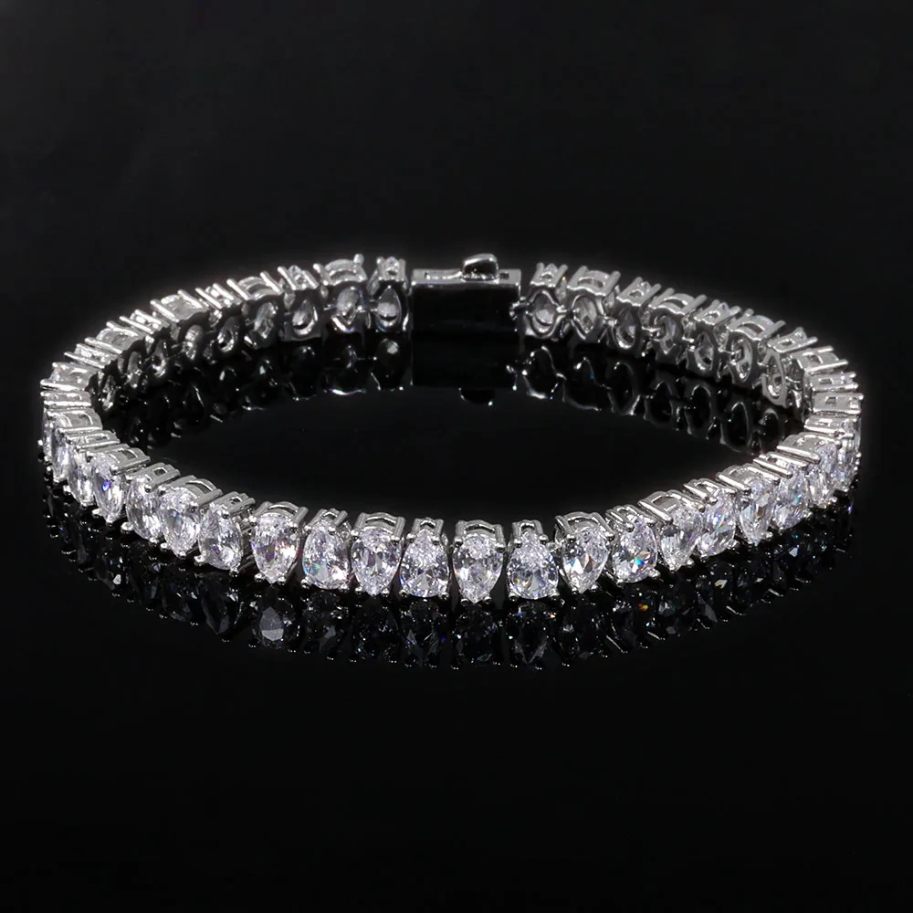 ESKEEM Sparkling CZ Tennis Bracelet for Women Silver Plated Iced Out Teardrop Shaped Design Hip Hop Fine Jewelry Gift for Women