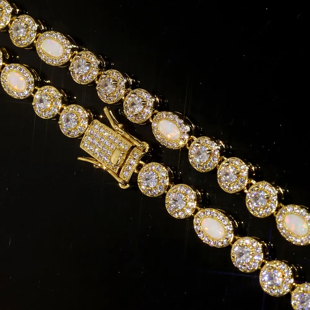 Light Luxury Brass Inlaid Zircon Opal Tennis Bracelet White Gold Plated Bling Diamonds Bracelet Accessories for Women Gift