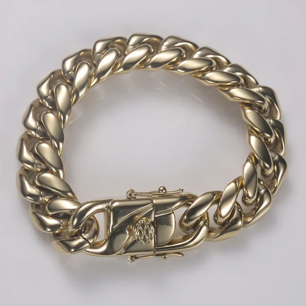 14K Gold Plated 8mm 12mm Stainless Steel Cuban Chain Hip Hop PVD Plated Cuban Link Chain Necklace For Men Women Party Gift