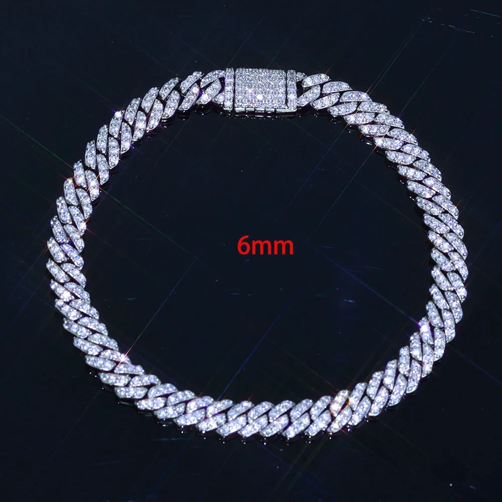 Hip Hop Luxury 6/8mm Cubic Zirconia Necklace Jewelry Women Iced Out Miami Prong 1 Row Cuban Link Chain Necklace