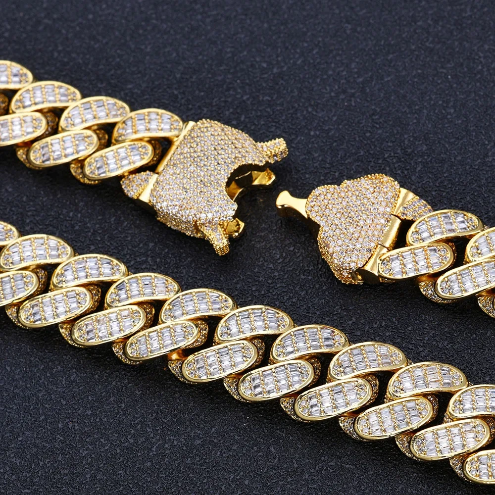 18mm T-Cubic Zirconia Cuban Link Chain Bling Heavy Iced Out Diamond Cuban Necklace For Men Party Gift Hip Hop Jewelry
