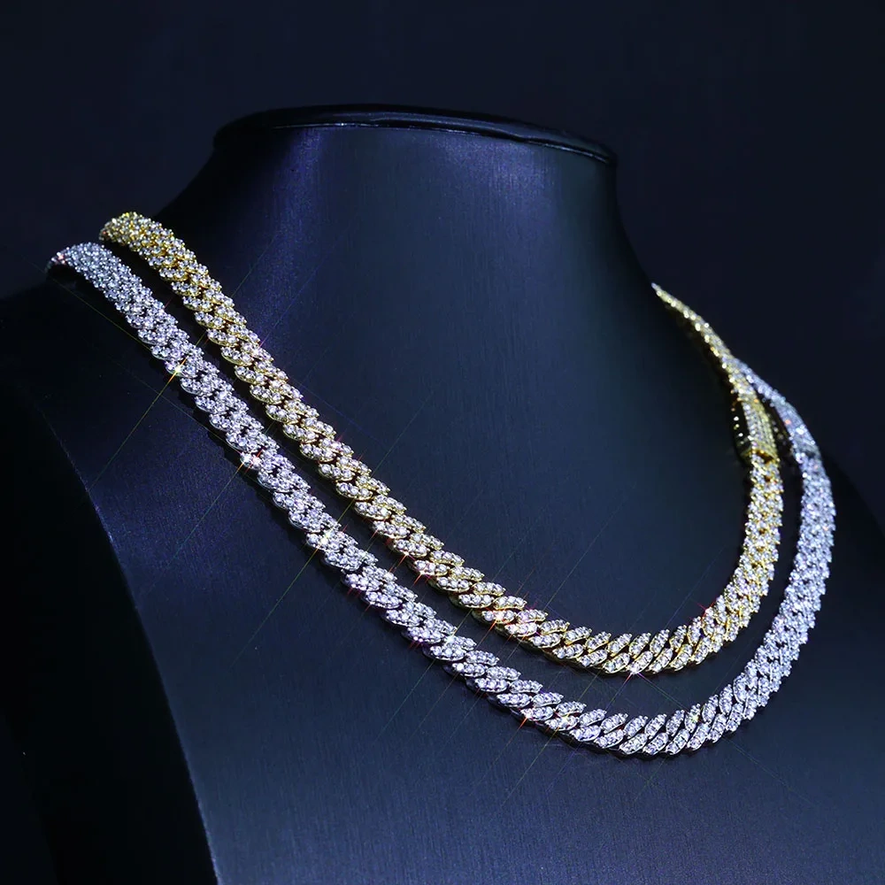 ESKEEM 8MM 1Row Iced Out Cuban Necklace Bling CZ Miami Cuban Link Chain For Women Men's Hip Hop Jewelry Gifts
