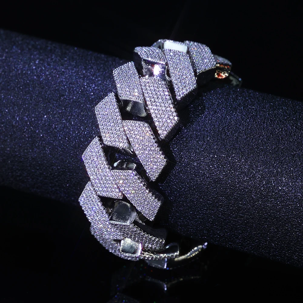 Mens Cuban Link Chain Bracelet Gold Plated Bling Miami Cuban Prong Set Diamond Bracelet for Men 25MM Iced Out Hip Hop Jewelry ﻿