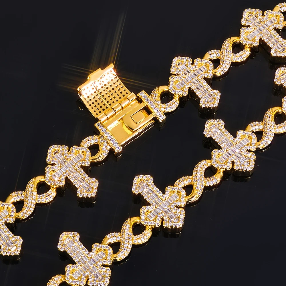 ESKEEM Shine Iced Out Infinity Cross Necklace for Men Women Prong Setting Squre Cubic Zirconia Cuban Link Chain Hip Hop Jewelry