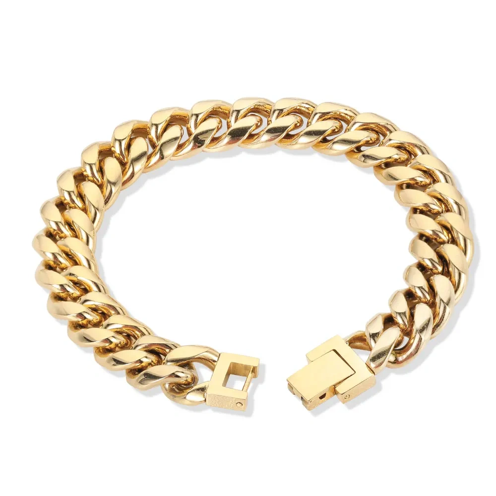 6/8/10/2/14/16MM Width Hip Hop Jewelry Miami Stainless Steel Rectangle Clasp Curb Cuban Link Bracelets For Men