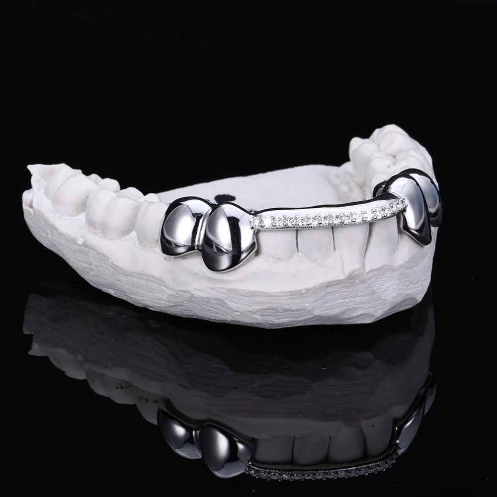 Custom Sterling Silver Grillz With VVS Center 1Row Diamond Tooth Grillz High Quality for Your Teeth Hip Hop Christmas Accessory