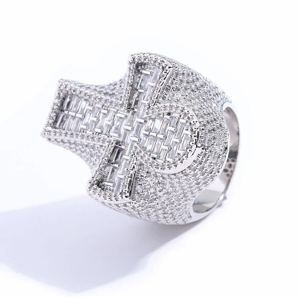Hip Hop Jewelry Fashion Style Cross Cuban Ring for Men Bling Iced Out Round&T-shaped Diamond Cross Ring Party Gift