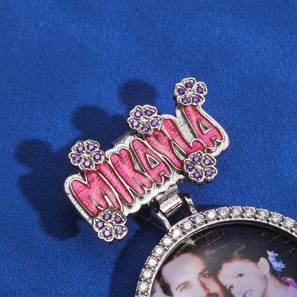 Hip Hop Custom Bail Iced Out Vvs Moissanite Diamond Memory Picture Pendant Necklace 35mm Circle Photo Chain with GRA Certificate