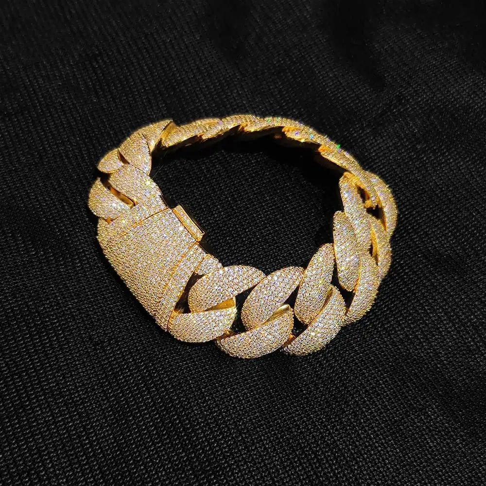 Hip Hop Rock Exaggerated 22mm Chunky Cuban Link Men Choker Jewelry Iced Out Full Cuban Link Chain Bracelet For Men