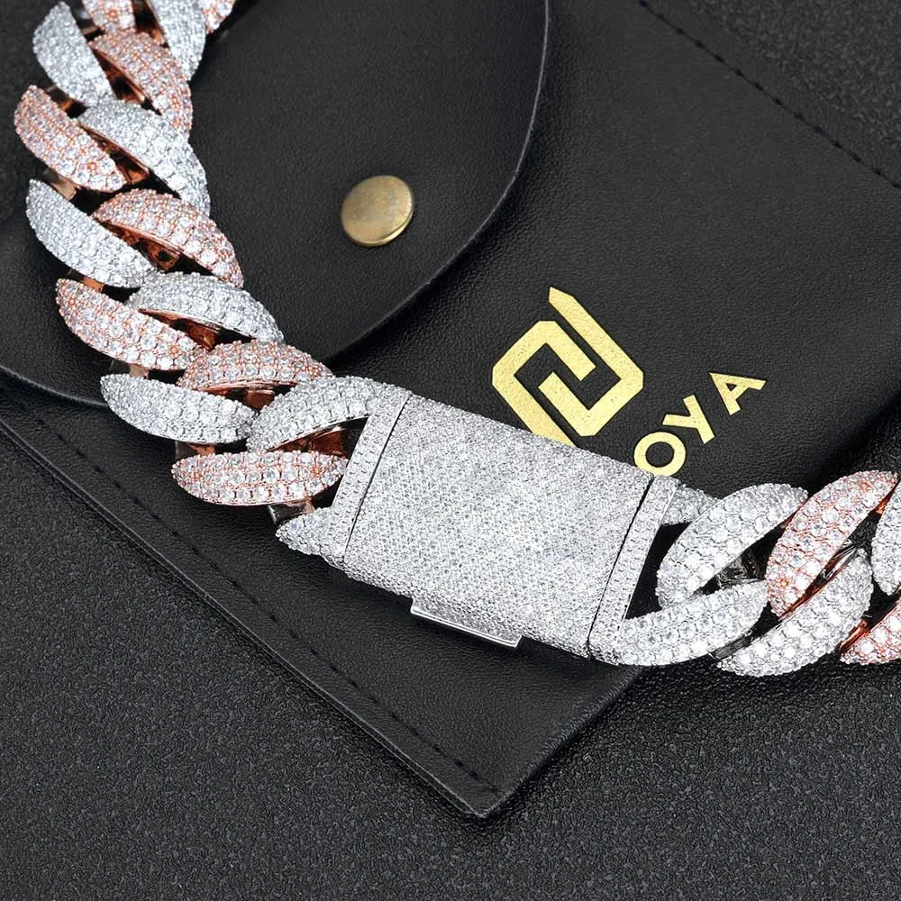 Luxury Hip Hop Rose Gold Iced Out CZ Diamond Necklace Big Size 22MM 3 Rows Custom Cuban Link Chain Necklace Jewelry