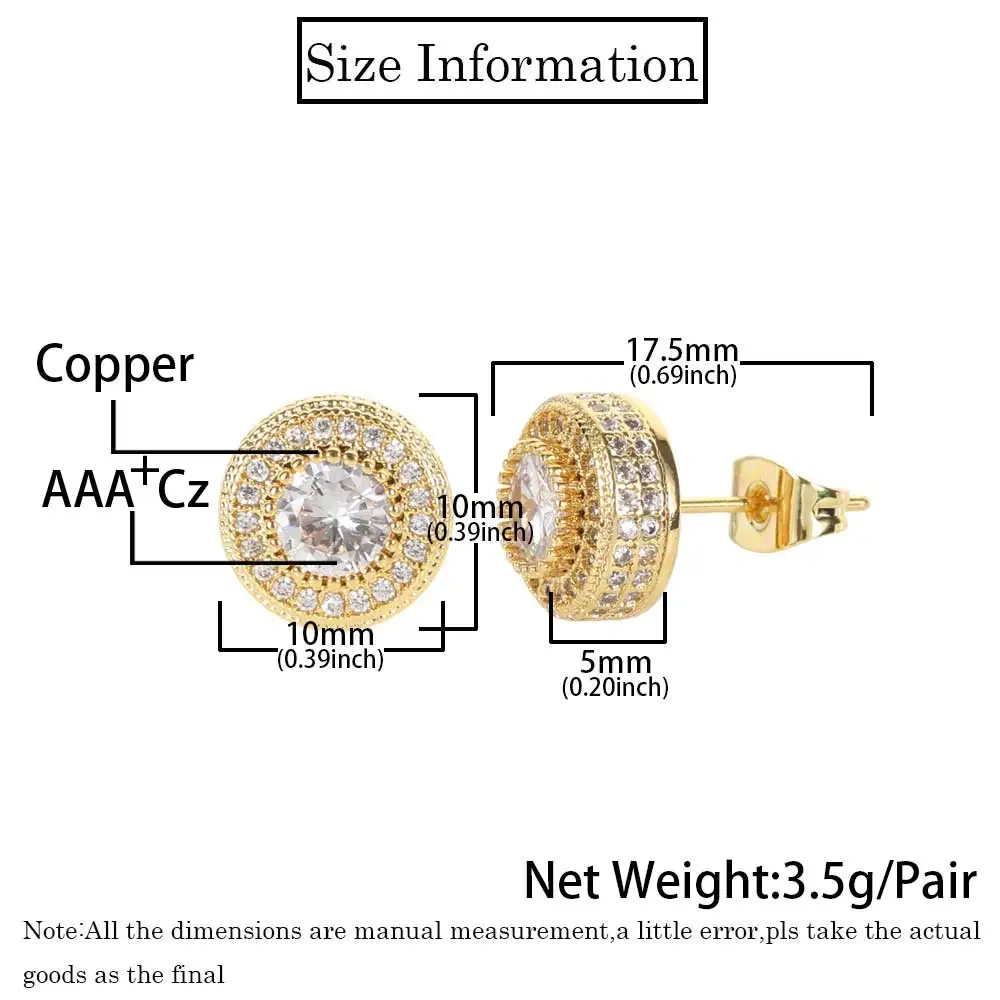 Dropshipping Hip Hop Fashion Jewelry Round CZ Zircon One Piece Stud Earrings For Women Y2k Accessories Free Item Shipping