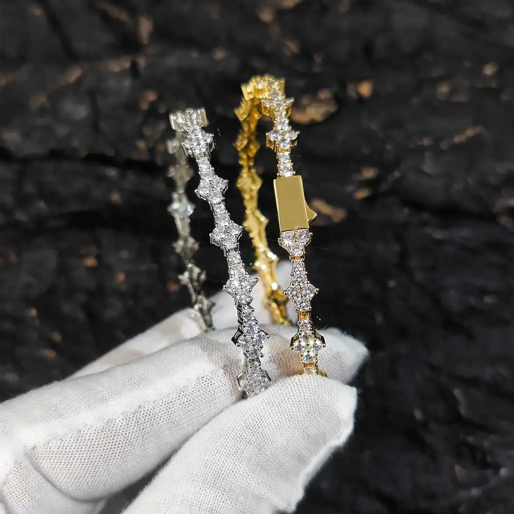 Hip Hop Bling CZ Cubic Zirconia Iced Out Tennis Bracelet 6mm Plum blossom Tennis Chain Bracelet Drop Shipping For Women