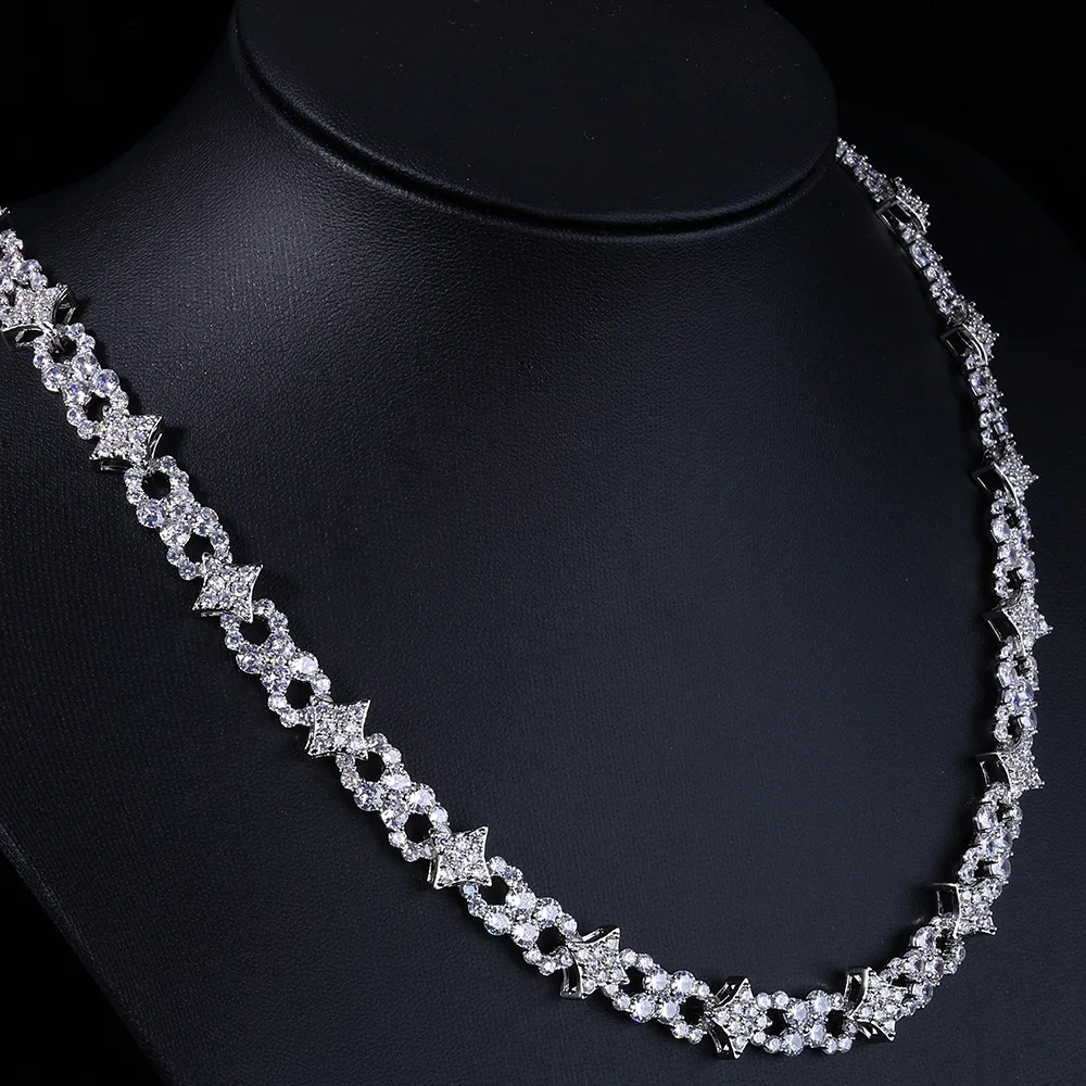 ESKEEM Hip Hop Fine Jewelry Necklace Spring Lock Clasp Iced Out Zircon Four Pointed Star Infinite Symbol Design Chain
