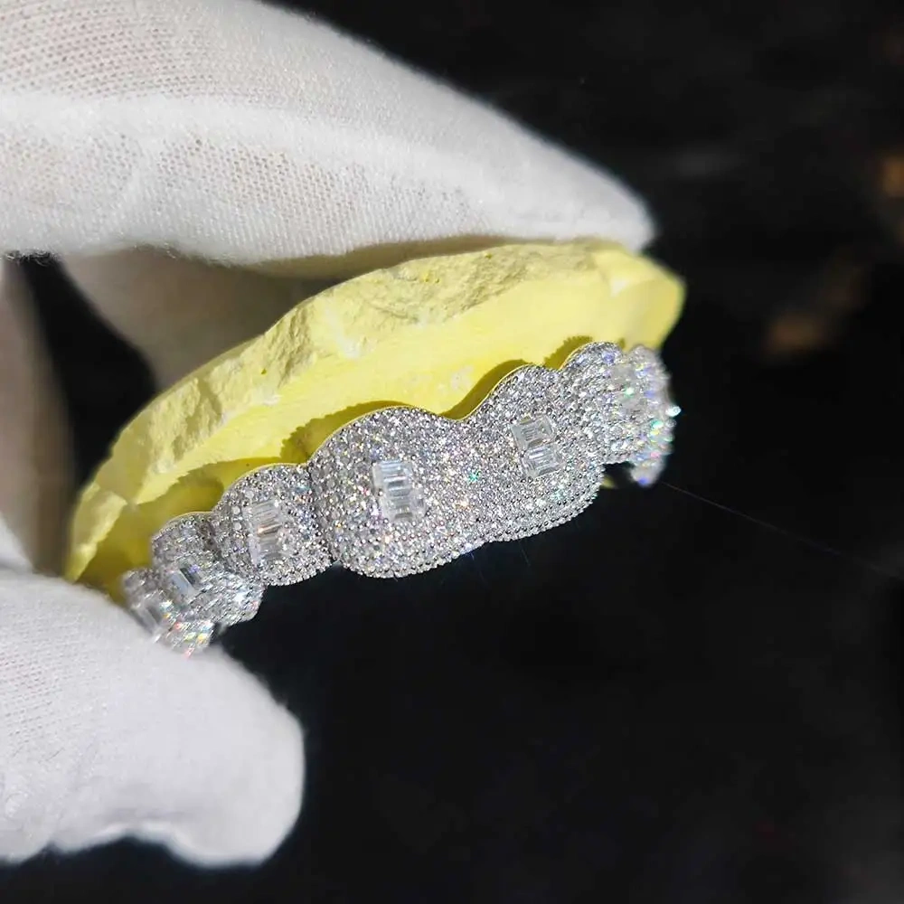 Hip Hop Iced Out VVS Grillz Invisible Setting Princess Cut Moissanite 925 Sterling Silver Top10 Bottom10 Grillz Pass Tester