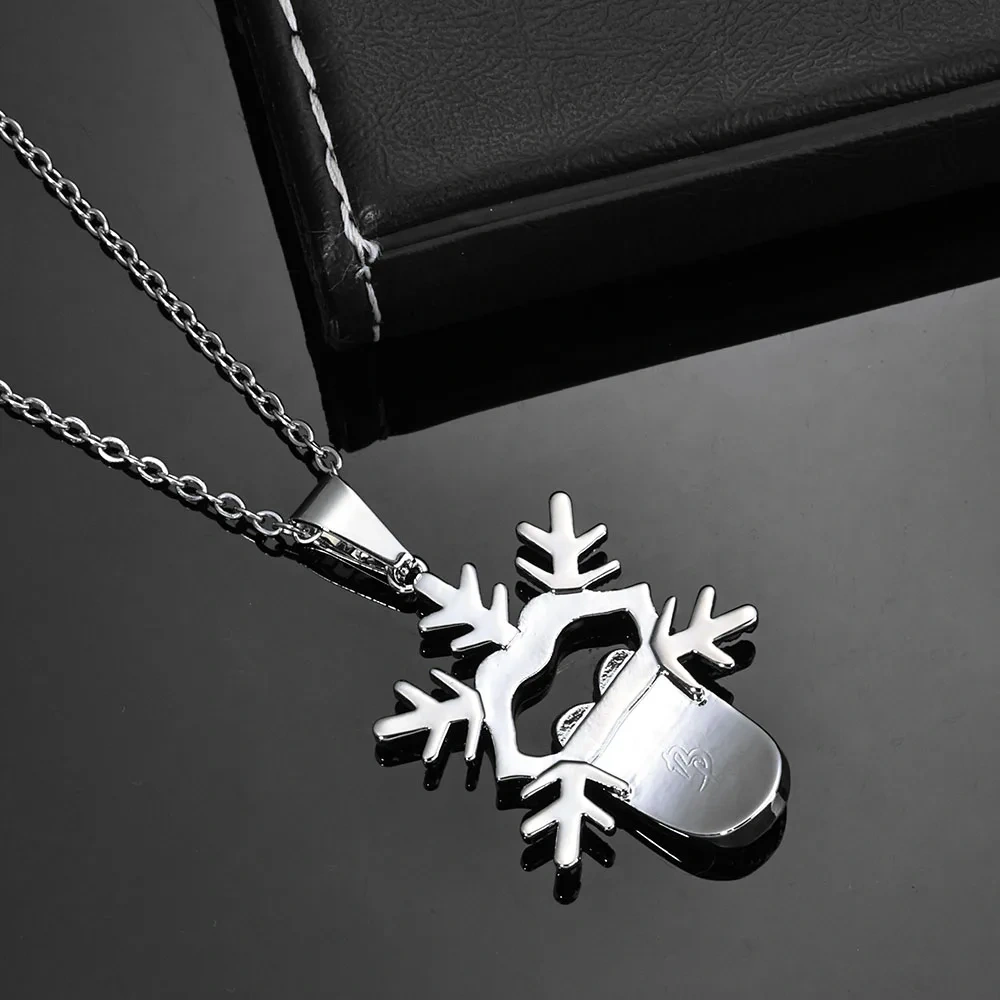 ESKEEM Fashion Iced Out White Gold Plated Diamond Tongue Shape Snowflake Pendant Necklace for Men Women Christmas Jewelry Gift
