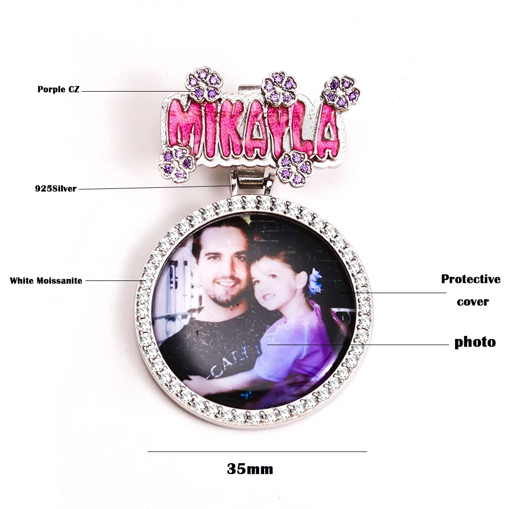 Hip Hop Custom Bail Iced Out Vvs Moissanite Diamond Memory Picture Pendant Necklace 35mm Circle Photo Chain with GRA Certificate