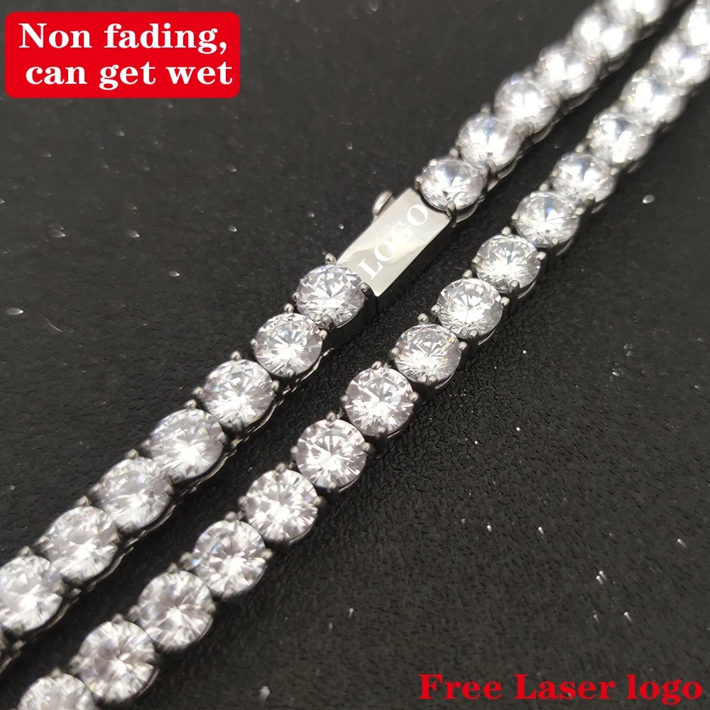 Fashion Hip Hop Jewelry Luxurious Ice Out Tennis Chain For Men Bling Stainless Steel Bracelet Free Custom Duble Side Logo