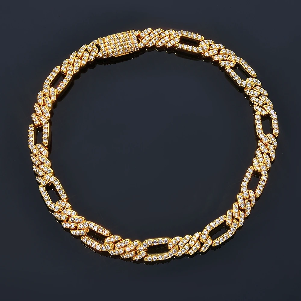 ESKEEM New Arrival 7mm Figaro Necklace Iced Out Cubic Zirconia Stones Cuban Link Style Hip Hop Chain Jewelry