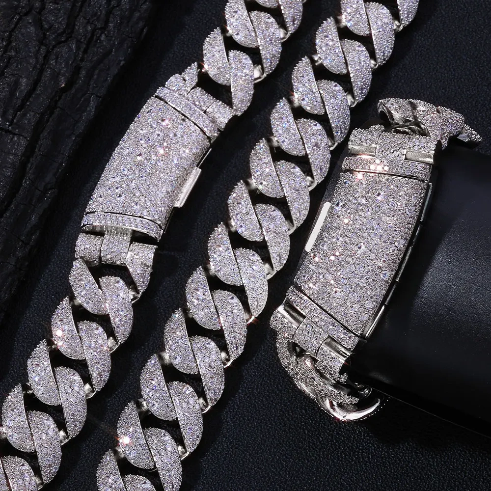 ESKEEM 22mm Shiny Irregular Diamond Chunky Cuban Necklace for Men Full Iced Out CZ Cuban Link Chain Hip Hop Jewelry