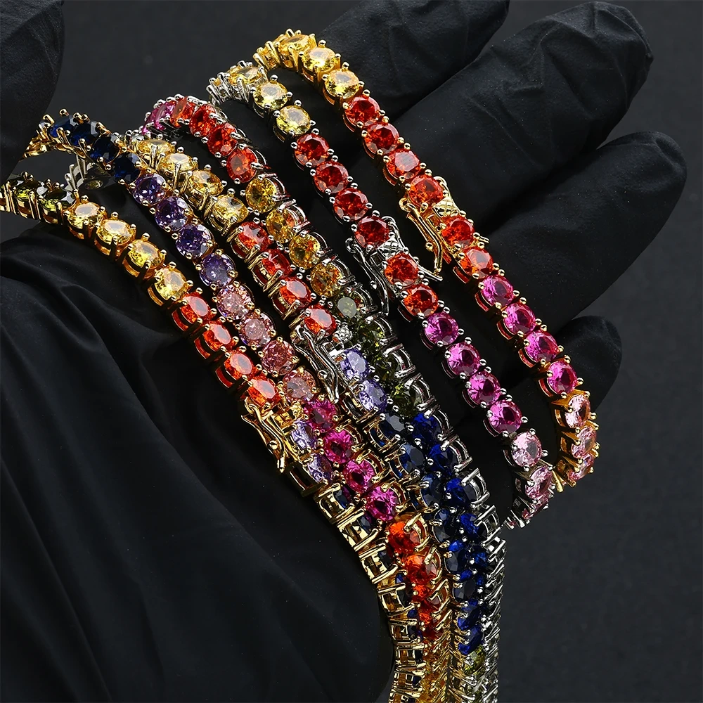 New 5mm Iced Out Bling Rainbow Colorful Cubic Zirconia CZ Tennis Chain Women Men Charm Choker Necklace Jewelry Gift