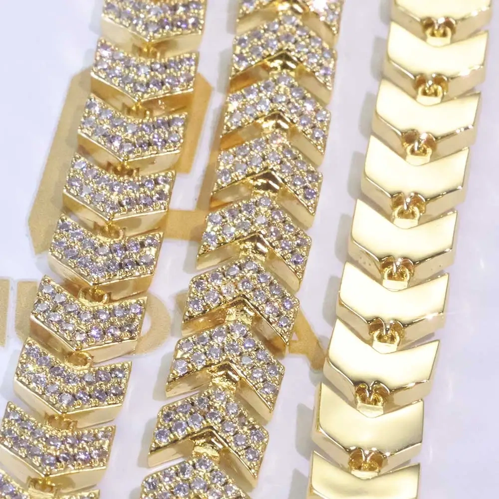 ESKEEM Durable 8MM Cuban Link Chain Gold Plated Arrow Design Full Iced Out Cubic Zircon Bracelet Micro Pave Hip Hop Jewelry Gift