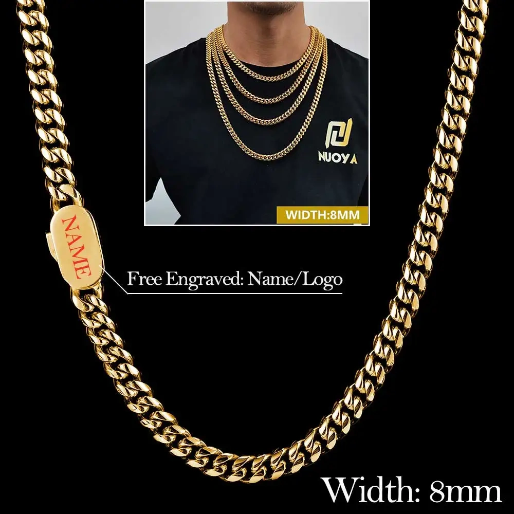 6/8/10/12MM Hip Hop Jewelry Luxurious Miami Stainless Steel Necklace For Men Free Custom Logo Cuban Link Chain