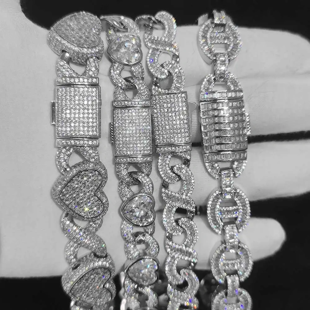 ESKEEM Women's 15mm White Gold Plated Cuban Link Choker Iced out Jewelry Bling Zircon Heart infinite Link Chain Necklace