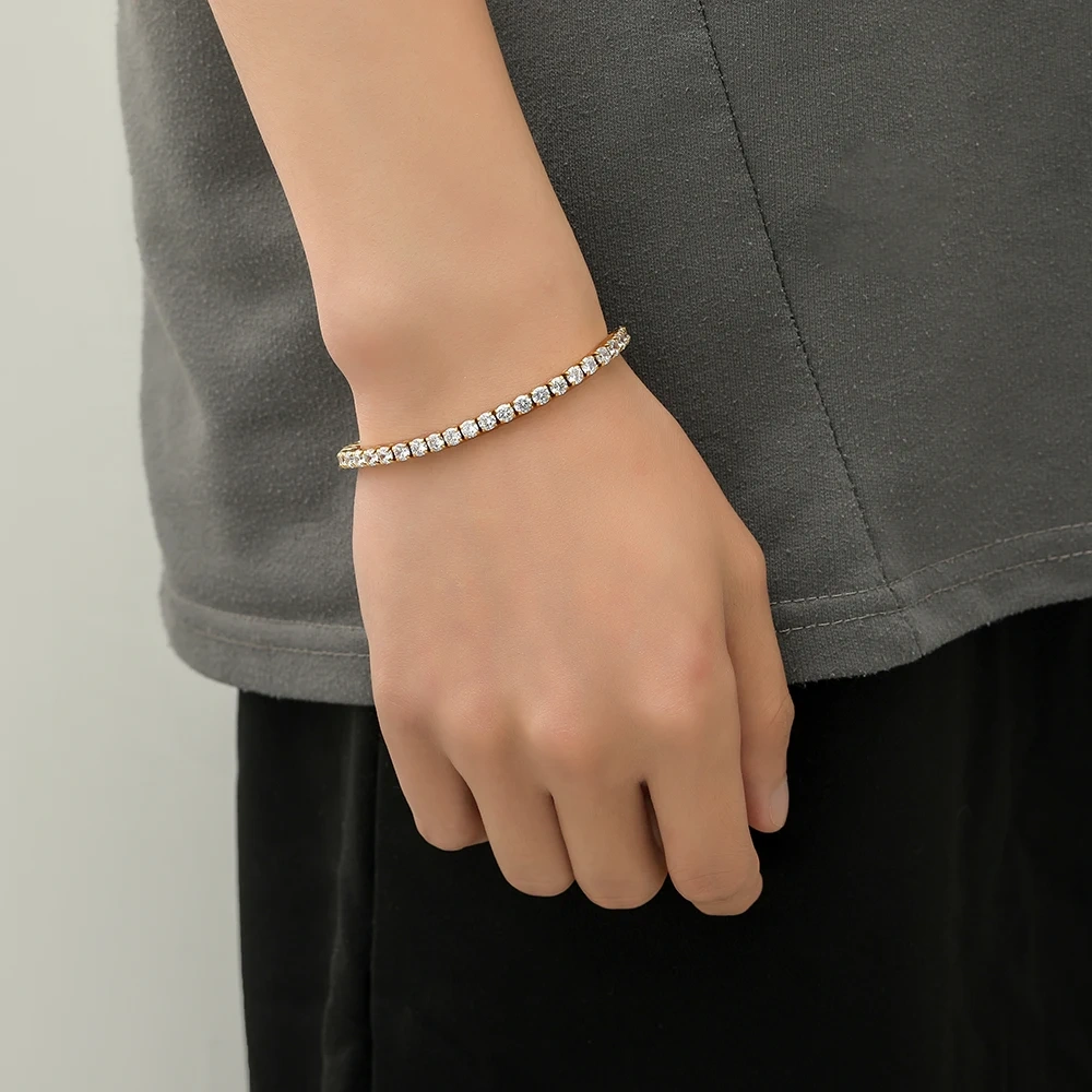 Fashion Hip Hop Jewelry Luxurious Ice Out Tennis Chain For Men Bling Stainless Steel Bracelet Free Custom Duble Side Logo