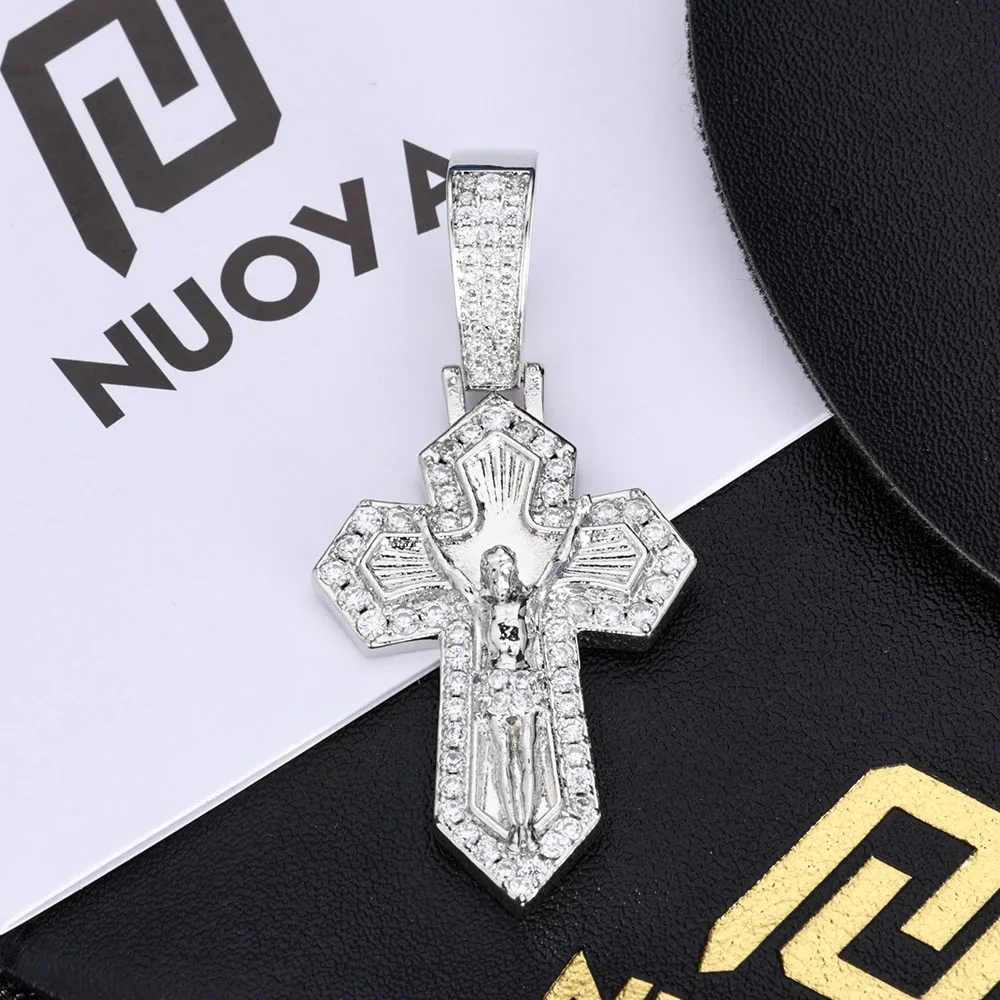 Hip Hop Original Design S925 Sterling Silver VVS Cross Pendant Charm Praying Hands Iced Moissanite Cross Pendant Necklace