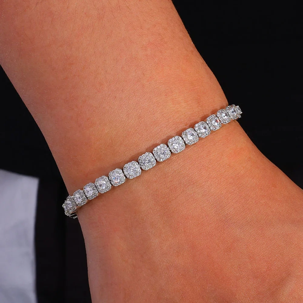 ESKEEM 925 Sterling Silver Moissanite Tennis Chain Luxury Custom 5mm VVS Moissanite Cluster Tennis Necklace Women Jewelry