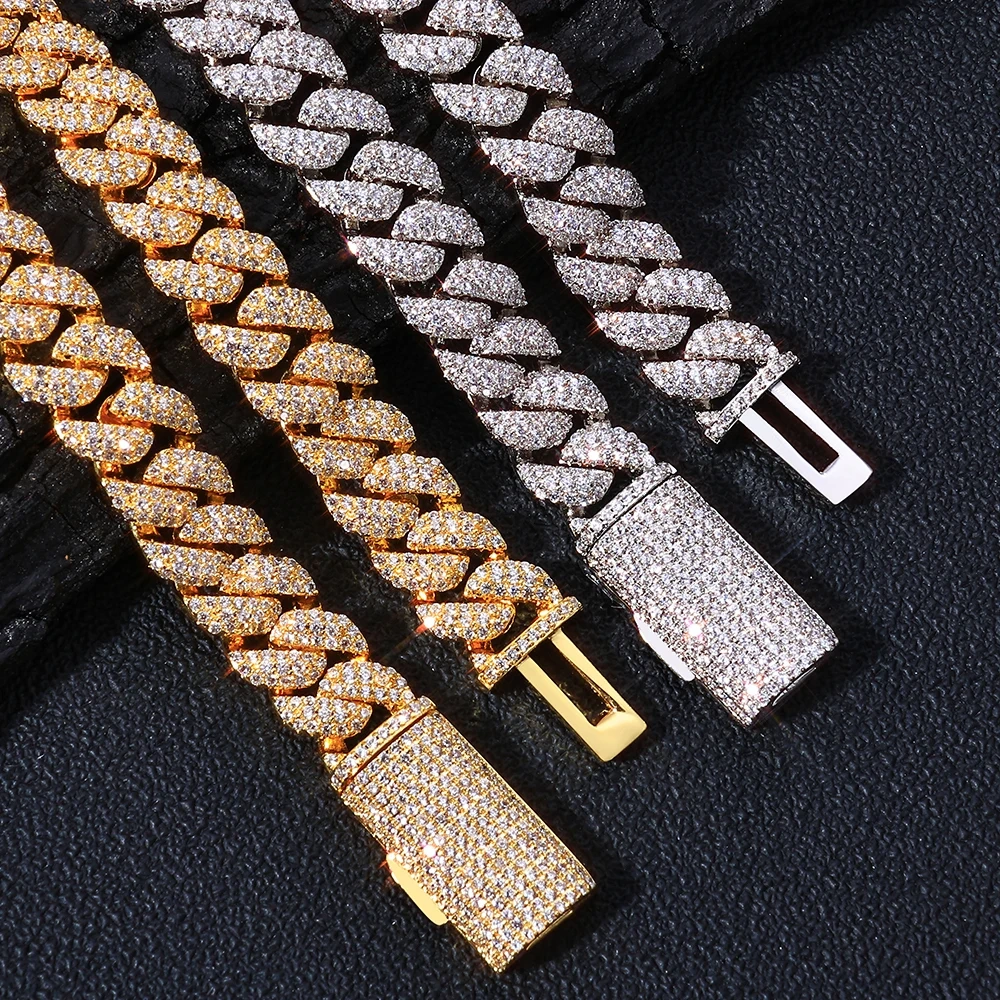 ESKEEM 10mm Flip Buckle 3 Rows Diamond Cuban Chain Iced Out Cubic Zirconia Cuban Necklace Hip Hop Jewelry Gift