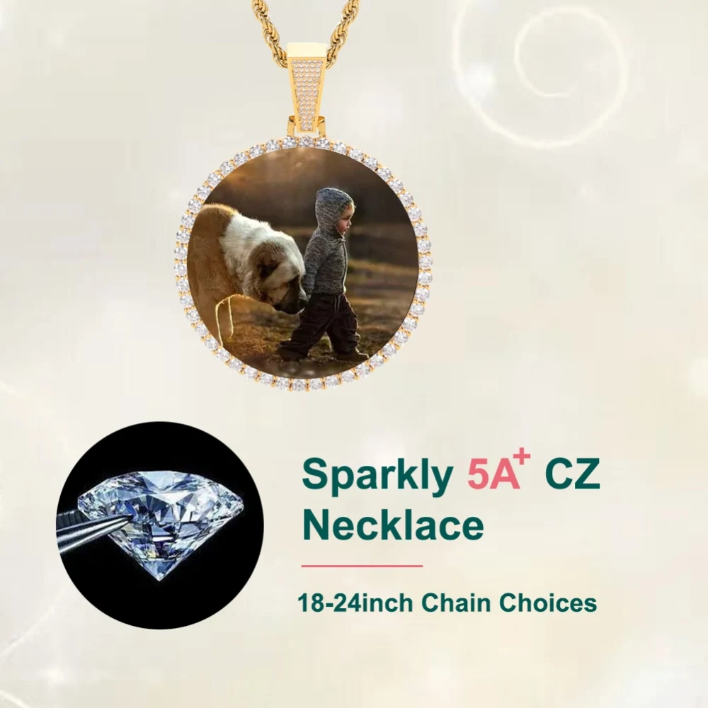 ESKEEM Big Circle Photo Medallions Chain Pendant Iced Out Men Hip Hop Memory Picture Pendant Jewelry Christmas Gift