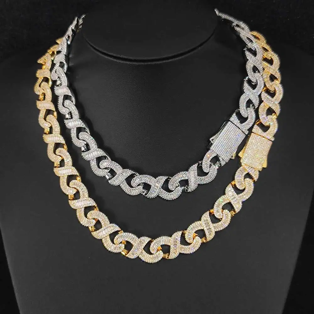 Hip Hop Jewelry 15MM Bling Iced Out Infinity Necklaces for Men Baguettecz Prong Setting 8word Cuban Link Chain Choker for Gift ﻿