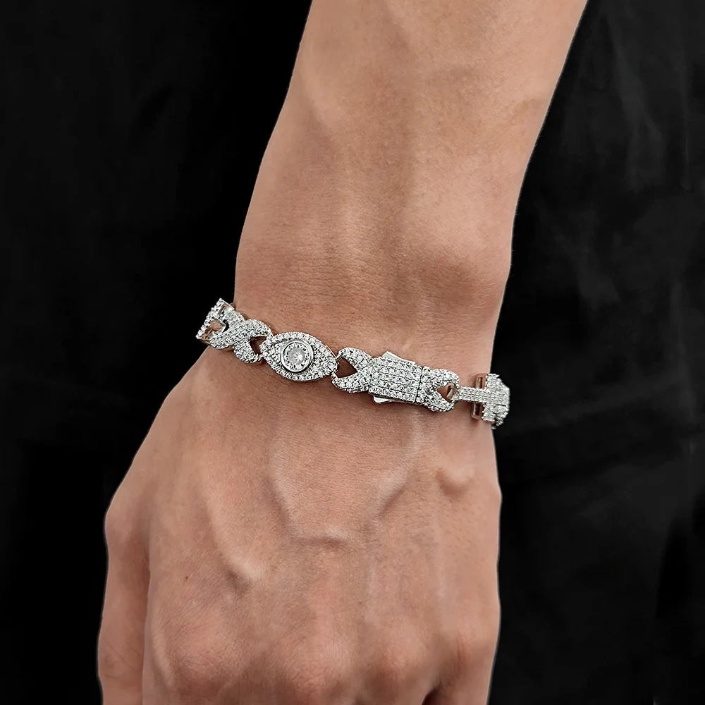 Fine Jewelry Devil Eye Jewelry 8mm Hip Hop Rock Infinite Cross Cuban Link Chain Bracelet Iced Out CZ Bling Women Bracelets