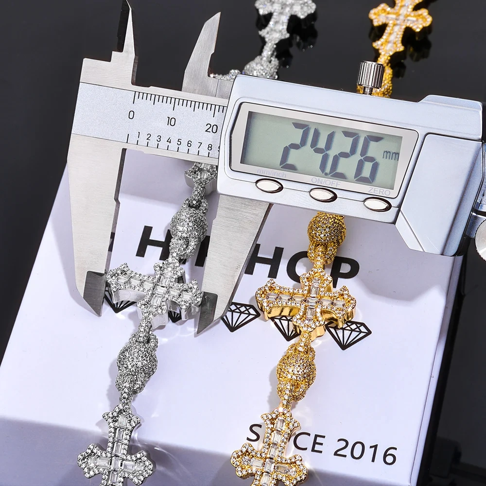 ESKEEM Custom Baguette Cubic Zirconia Iced Out Bead Cross Infinity Necklace Hip Hop Jewelry 18mm Cuban Link Chain Party Gift