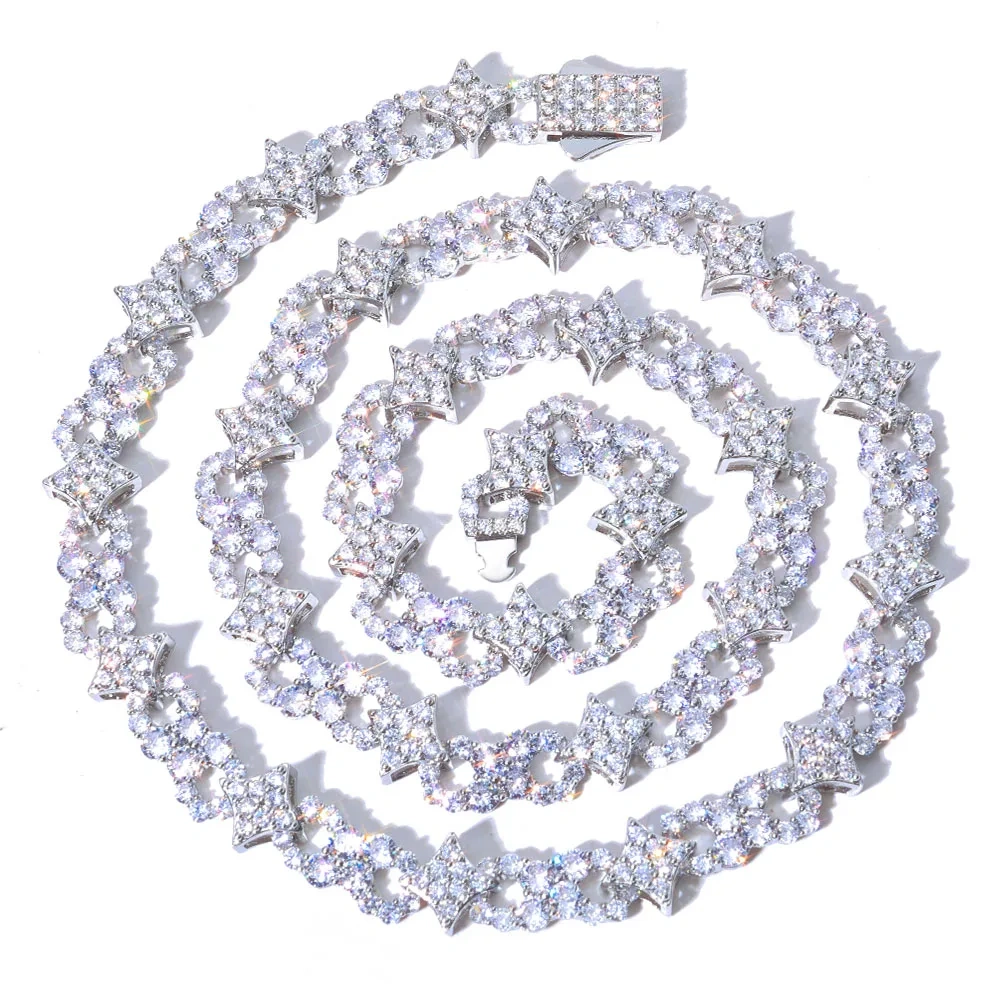 ESKEEM Hip Hop Fine Jewelry Necklace Spring Lock Clasp Iced Out Zircon Four Pointed Star Infinite Symbol Design Chain