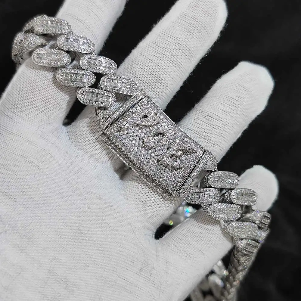 ESKEEM Custom Letter Clasp 15/18/22/25/29mm Prong Cuban Link Chain Hip Hop Jewelry Rose Gold Plated Iced Out CZ Miami Necklace