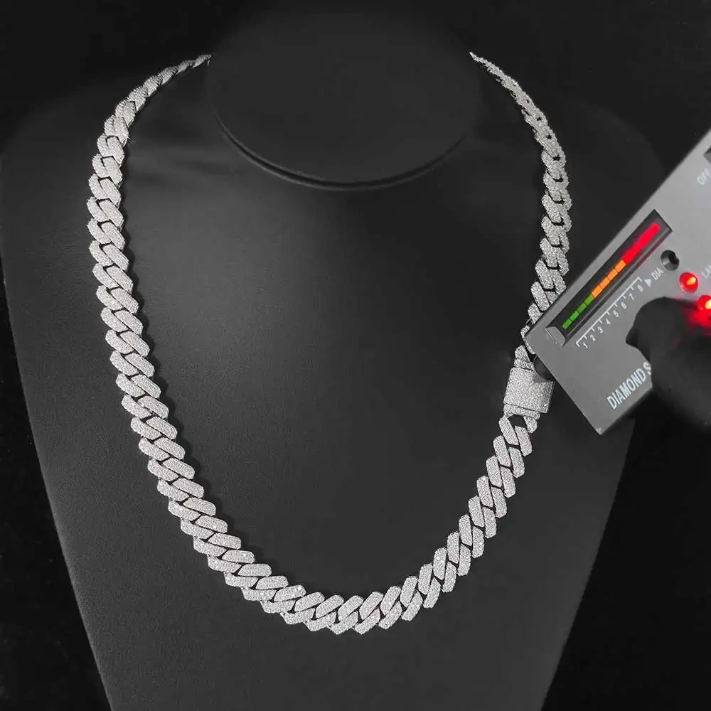 Hip Hop 14mm 2 Rows Diamond Cuban Necklace With Micro Moissanite S925 Sterling Silver Men's Cuban Link Chain VVS Jewelry