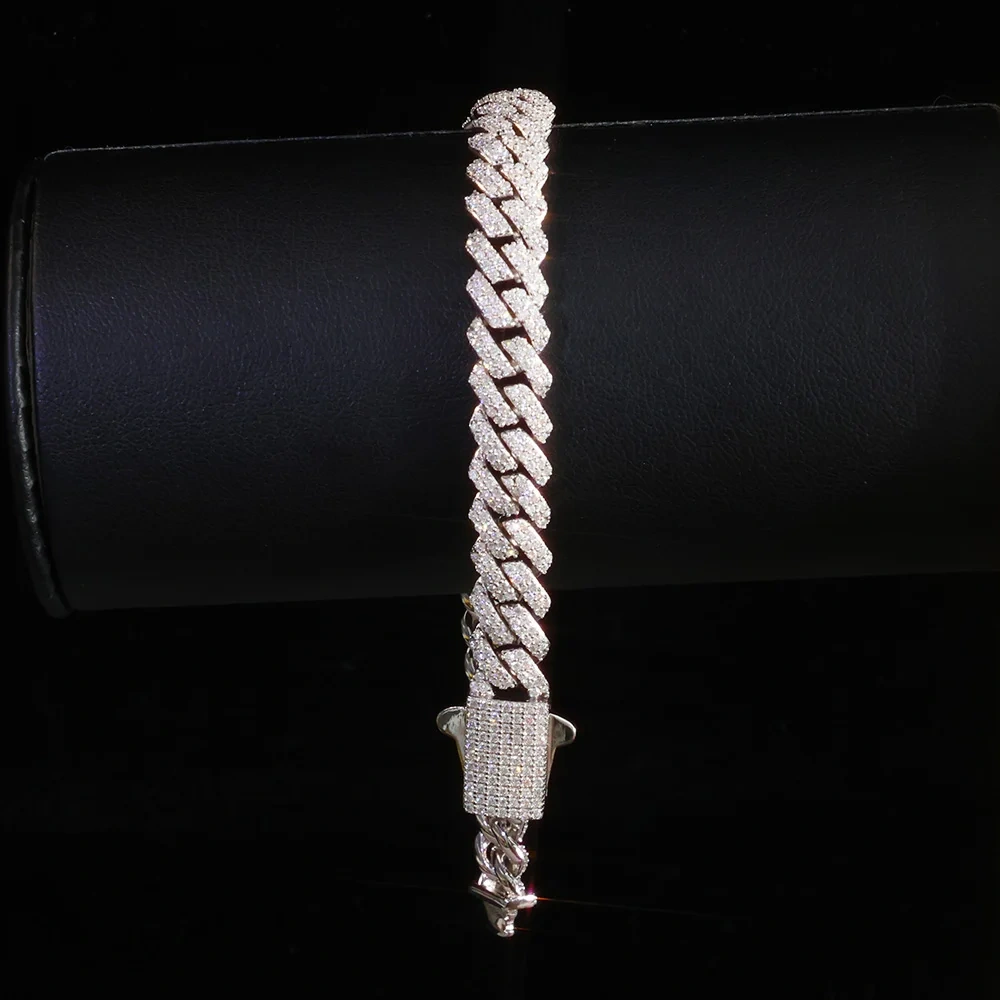 ESKEEM 8mm Moissanite Cuban Chain Shining Brightly D Color VVS 925 Silver Sterling Moissanite Cuban Necklace Hip Hop Jewelry