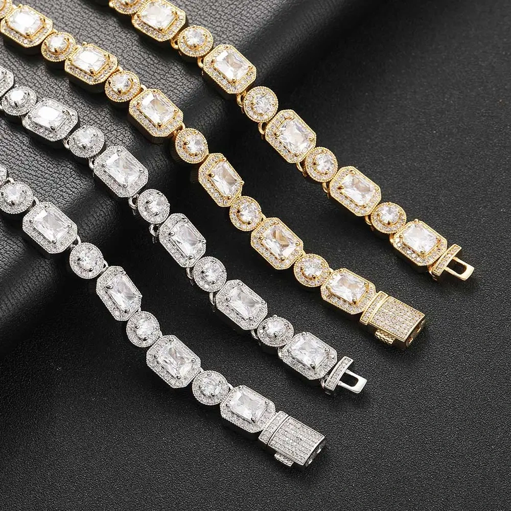 Fashion Jewelry Iced Out Zircon Necklace Square Round Bling Diamond Women Clustered Tennis Chain