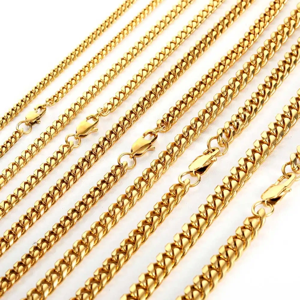 Wholesale 4/5/6/7/8MM Stainless Steel Cuban Link Chain Fashion Gold Plated Cuban Necklace Hip Hop Jewelry Men Women