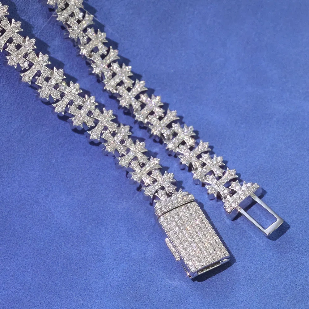 ESKEEM Iced Out Brass Full CZ Micro Paved Cross Chain Necklace Hip Hop Jewelry Mini Cluster Crossess Bracelet for Him/Her