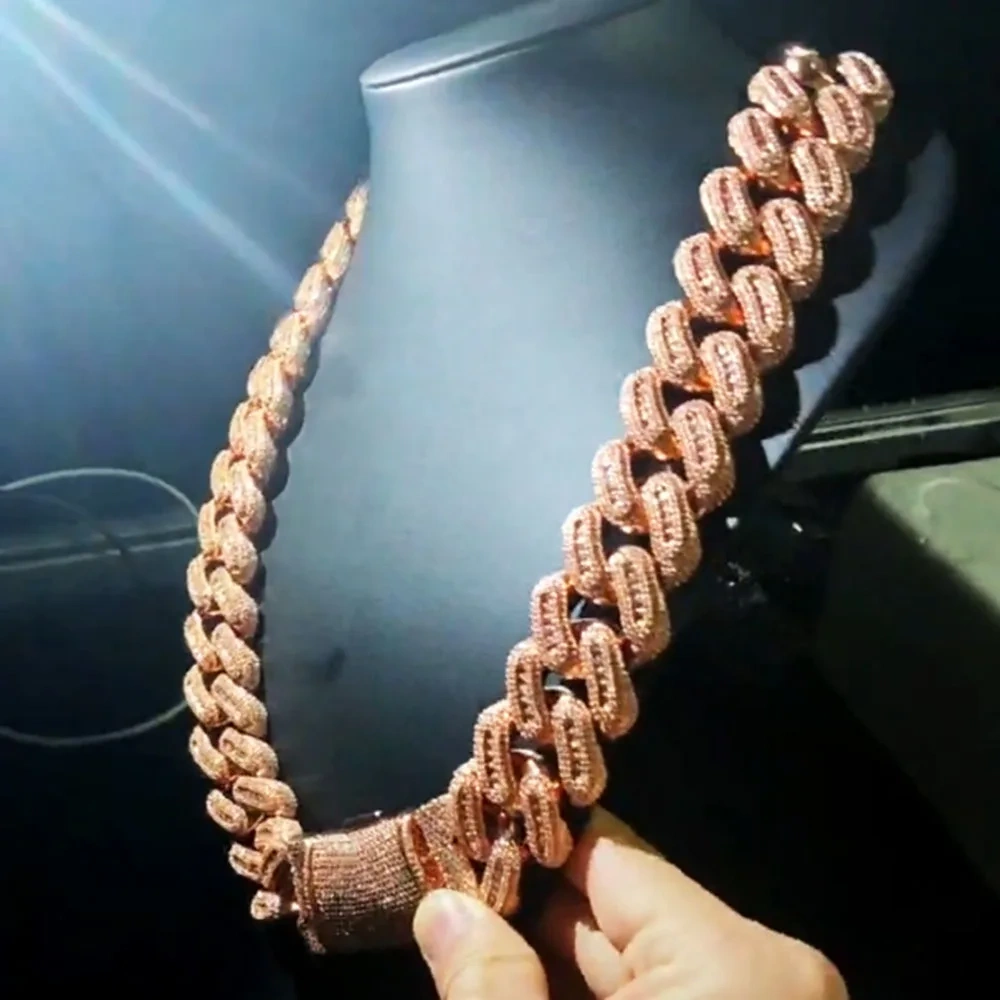 Hip Hop 29mm Iced Out Cuban Chain Fine Jewelry Rose Gold Plated Big Heavy Chain for Men Cuban Link Necklace Birthday Gift
