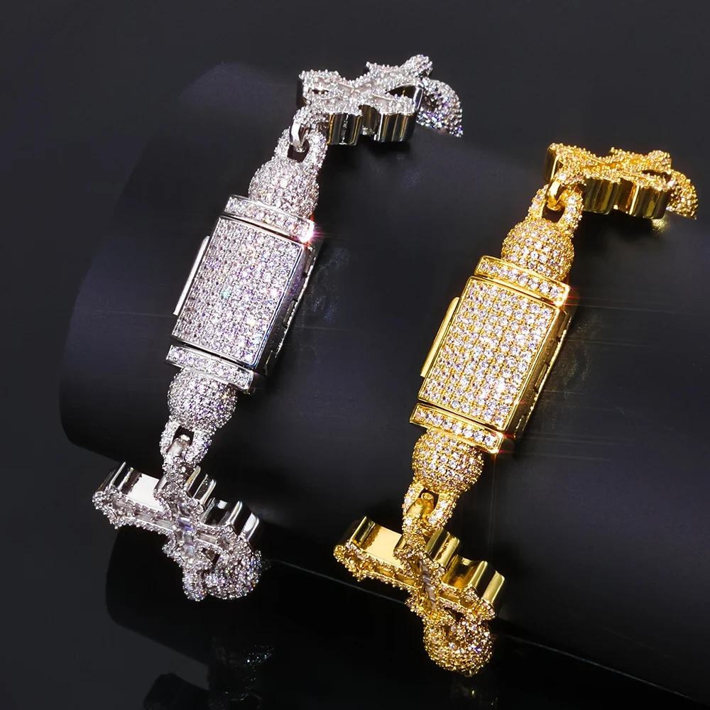 ESKEEM Custom Baguette Cubic Zirconia Iced Out Bead Cross Infinity Necklace Hip Hop Jewelry 18mm Cuban Link Chain Party Gift