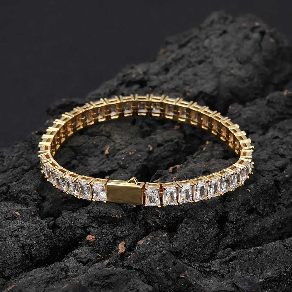 New Arrival 6mm 1 Rows Hip Hop Jewelry Bling Rectangle CZ Cubic Zirconia Iced Out Tennis Bracelet Drop Shipping For Women