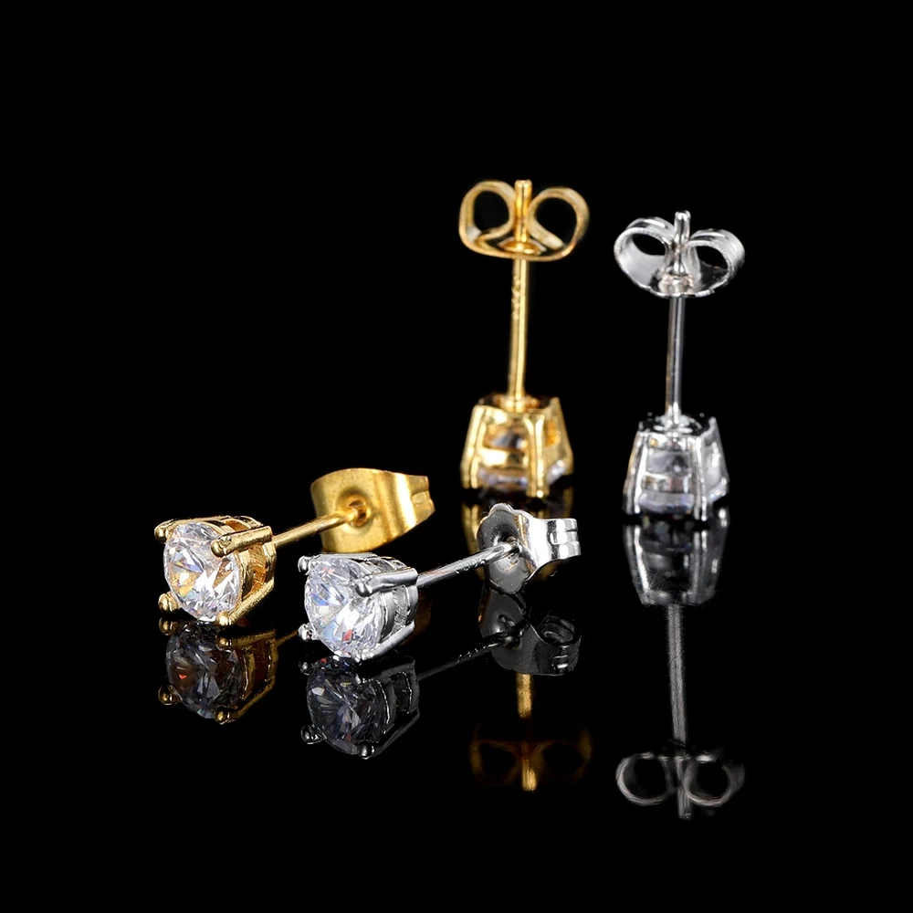 Rapper Rock Hip Hop Classic Fashion Women Earrings 4mm 5mm Big Round Brass Zircon  Luxurious Jewelry