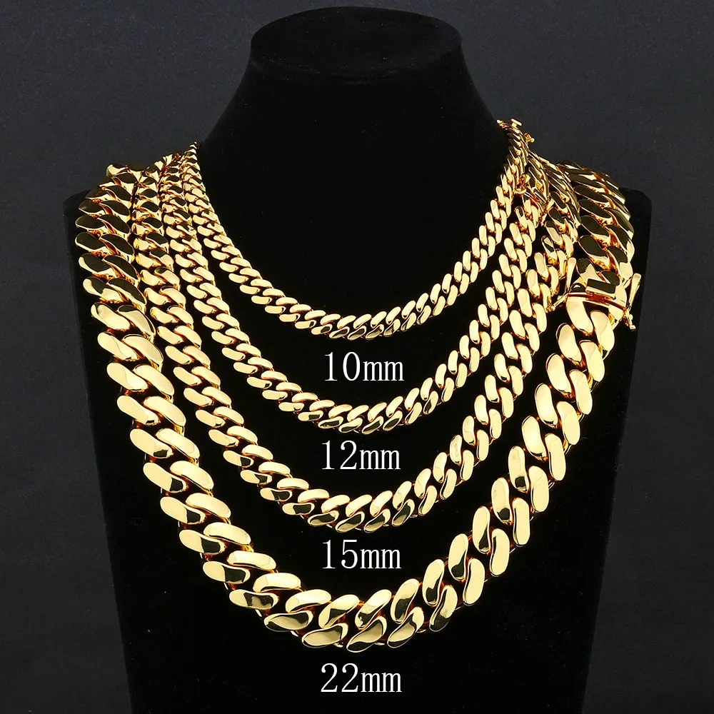 ESKEEM Hiphop Jewelry Cuban Link Chain for Men 12mm 18K Gold Plated Brass Filled Miami Cuban Chain Necklace for Men Multisize