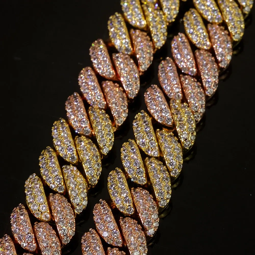 Hip Hop 10mm Iced Out Cuban Chain Bracelet Fine Jewelry Rose Gold Plated Two Color Cuban Link Necklace Women Birthday Gift
