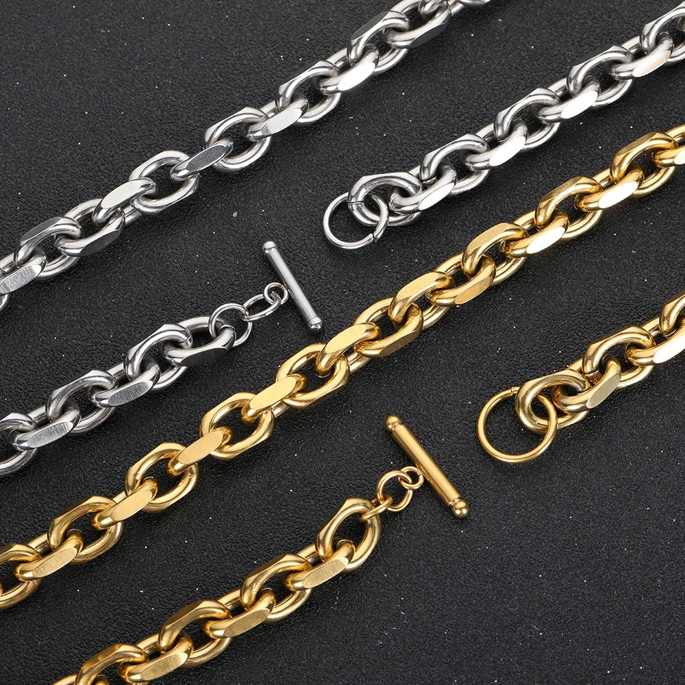 ESKEEM Fashion 9mm Stainless Steel One word buckle Necklace For Men Cuban Link Chain Hip Hop Jewelry Party Gift Drop Shipping