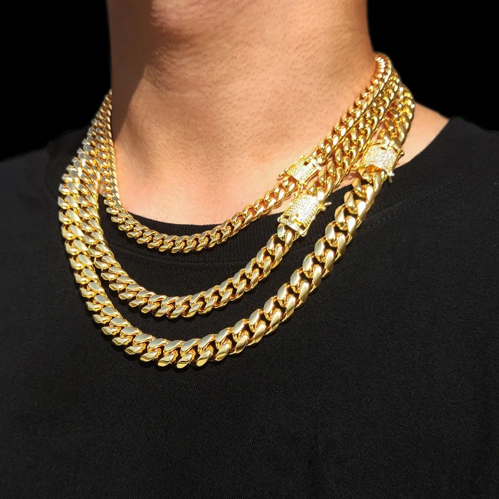 6/8/10/12/14/16MM High Quality Stainless Steel Miami Cuban Link Chain Hip Hop 18K Gold Plated Cuban Chain Necklace For Men